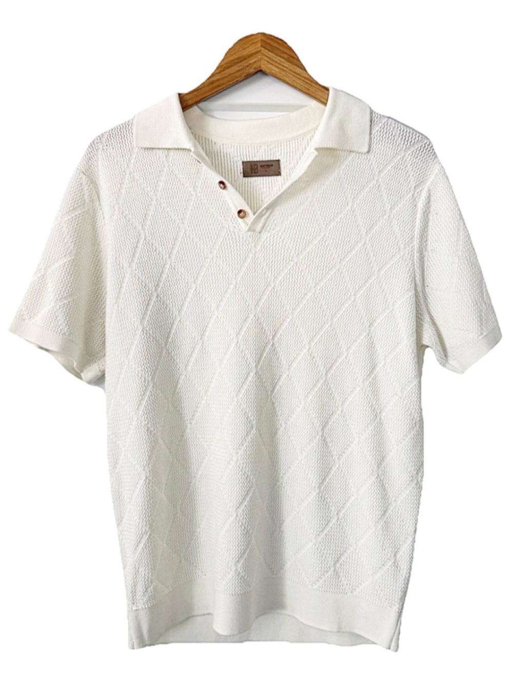 Hudson & Barrow Ivory Knit Polo Shirt Mens Large Textured Cotton Blend